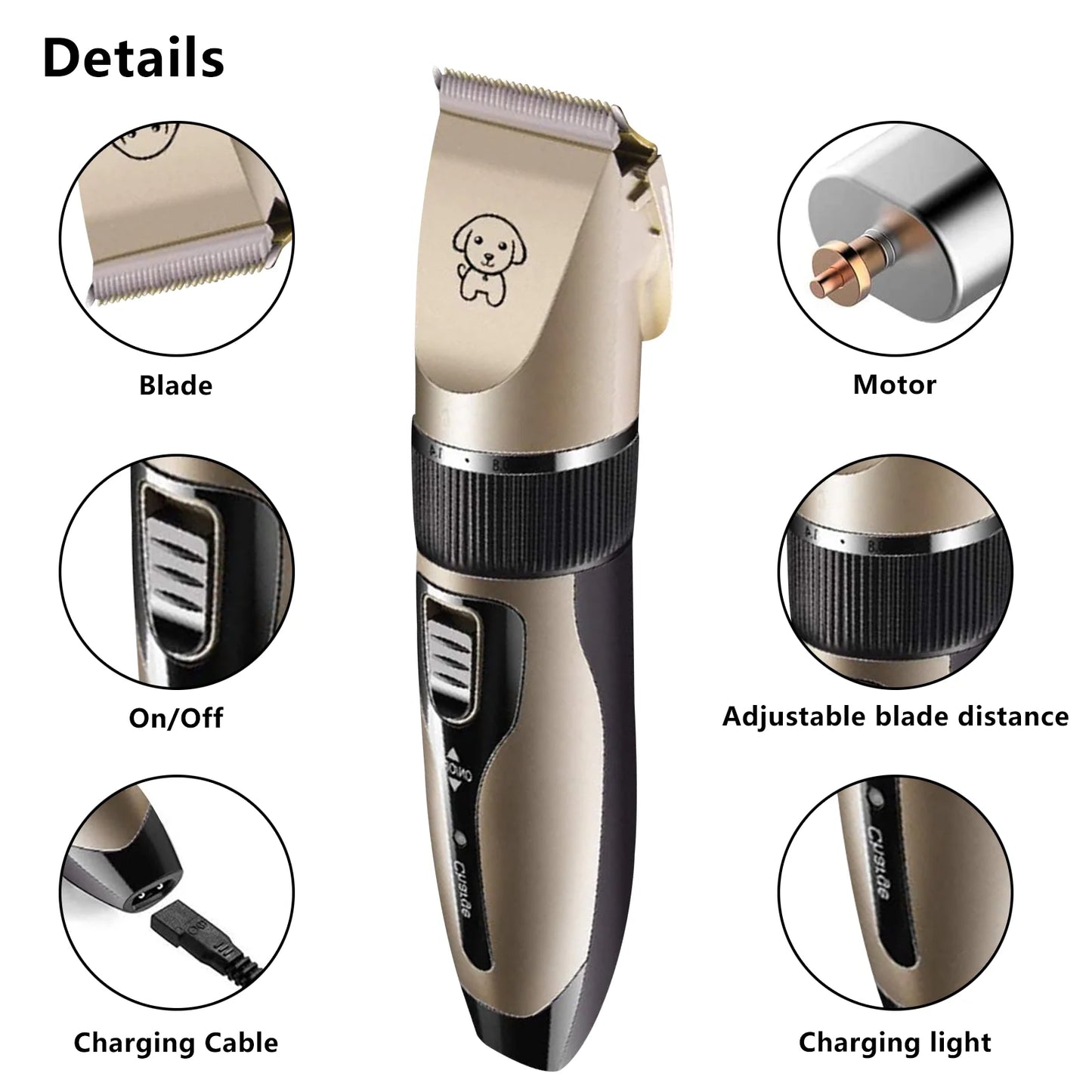 Rechargeable Cordless Pet Shaver,Low Noise Dog Clippers with Scissor Comb,Electric Quiet Pet Grooming Set for Dogs and Cats